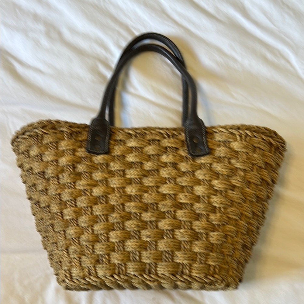 J. Crew Tan and Black Woven Tote Bag
